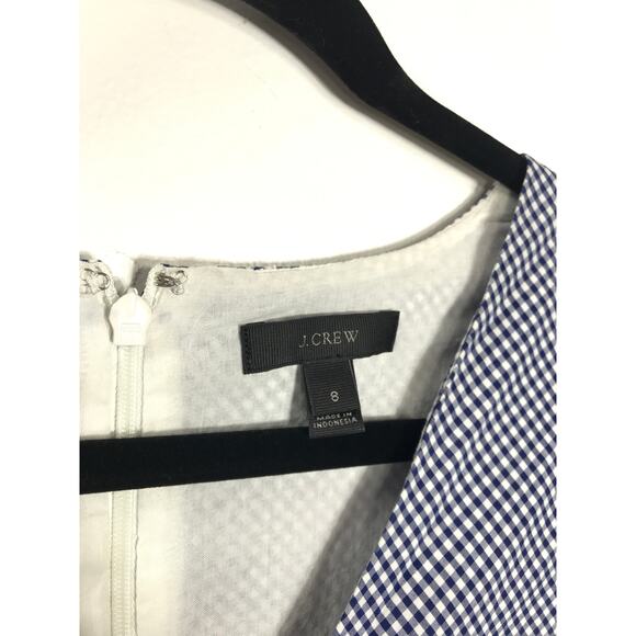 J.Crew Women's 8 Faux Wrap Ruffle Gingham Short Dress Navy White Cottagecore - Picture 3 of 11